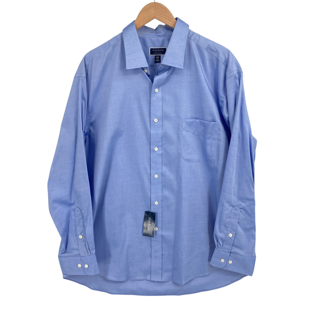 Club Room Slim Fit Performance Light Blue Button Front Dress Shirt 18.5 34-35